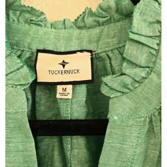 Tuckernuck Sea Green Linen Blend Crawford Mini Ruffle Dress Sz M Preppy - Picture 3 of 10